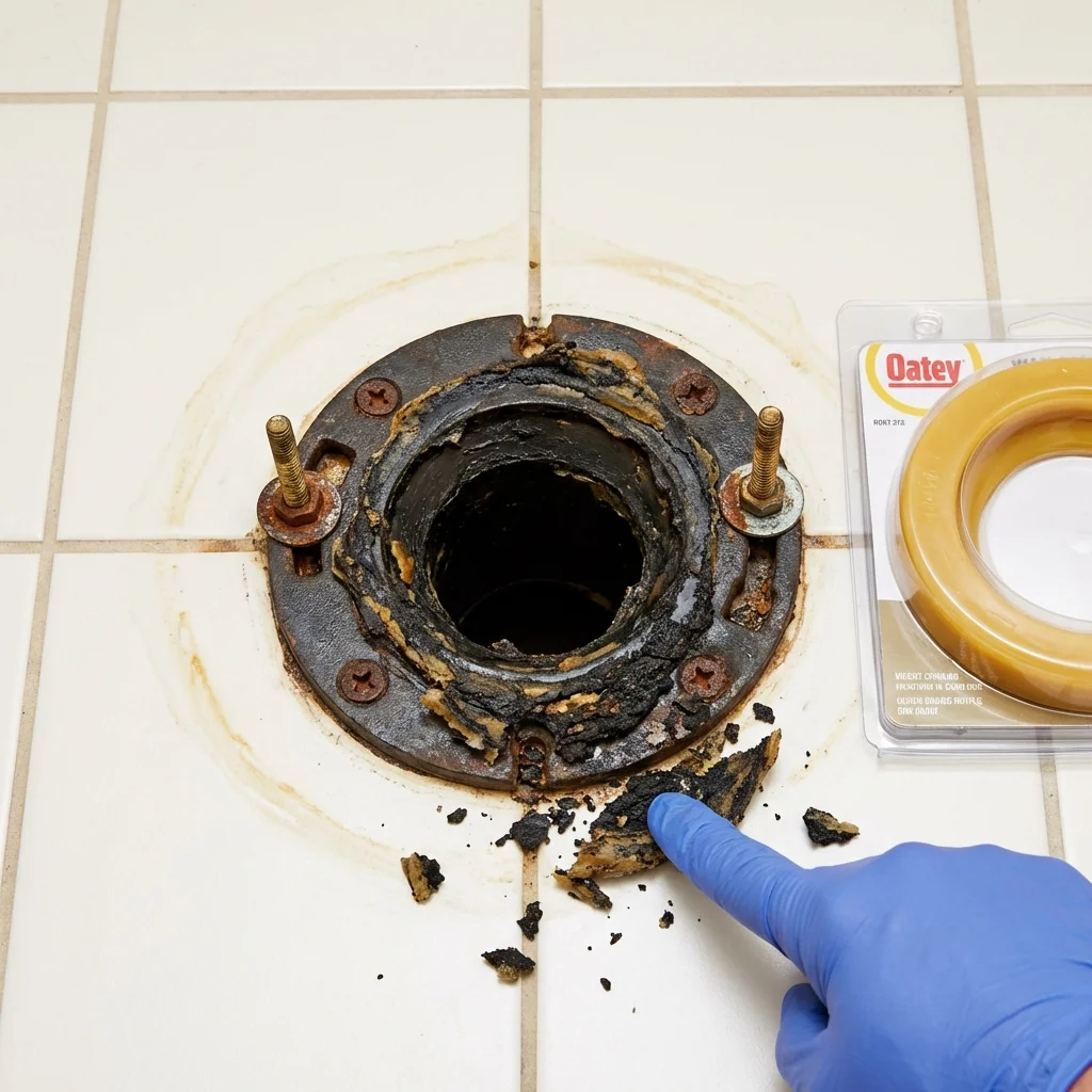 Failed wax ring showing water seepage at the base of a toilet in a Fort Gaines, GA home